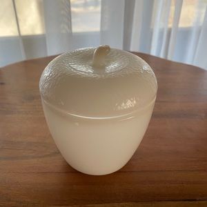 Milk glass Acorn/Apple shaped jam jar or sugar bowl